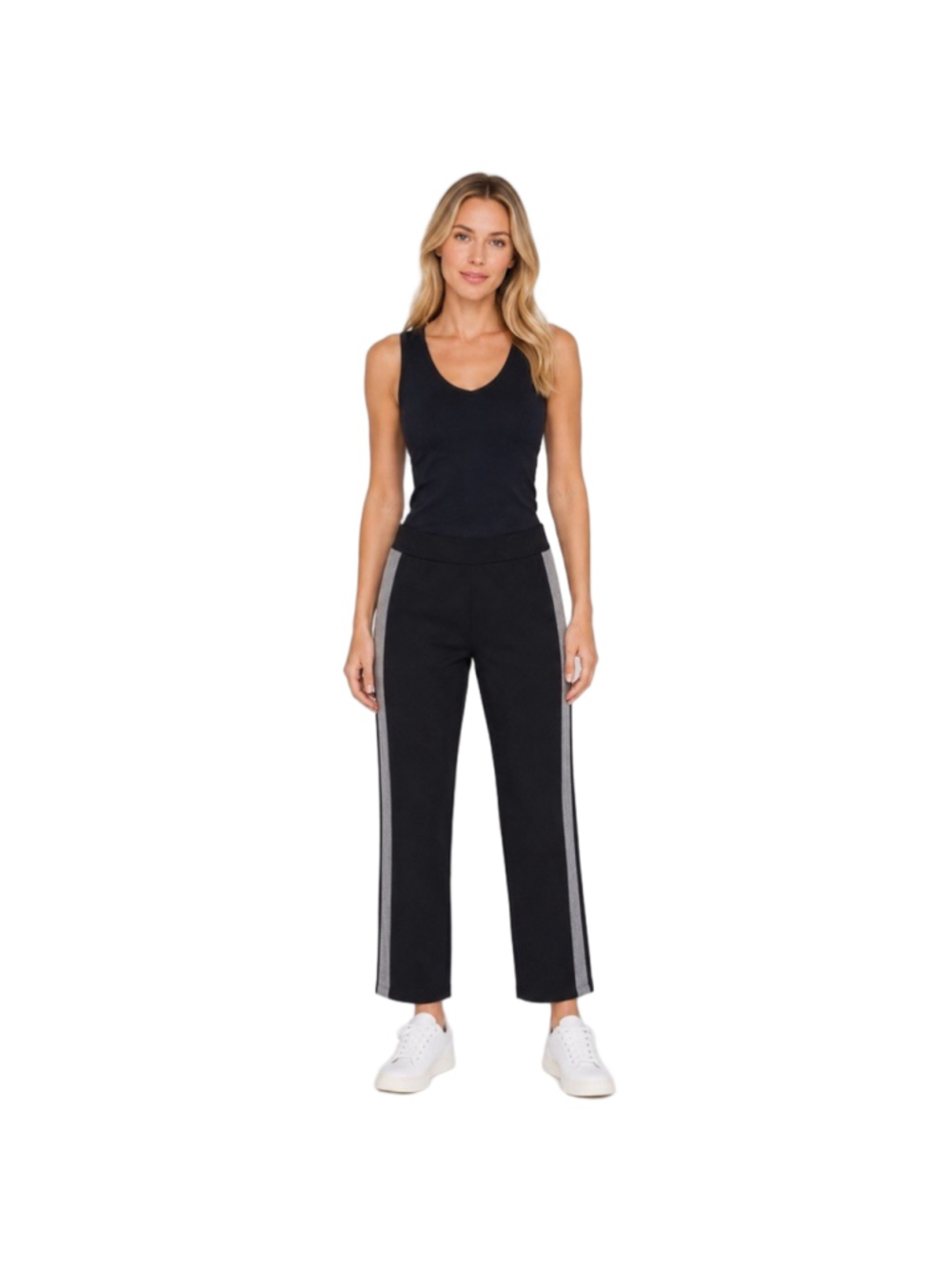 Eileen Fisher System Organic Cotton Stretch Leggings Pant Black Gray Stripe Sz M